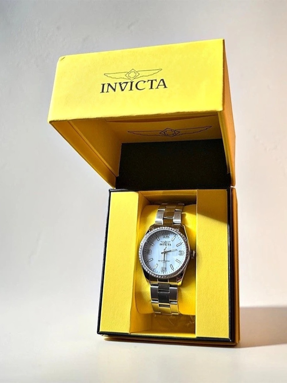Invicta Silver & Yellow Watch with Box